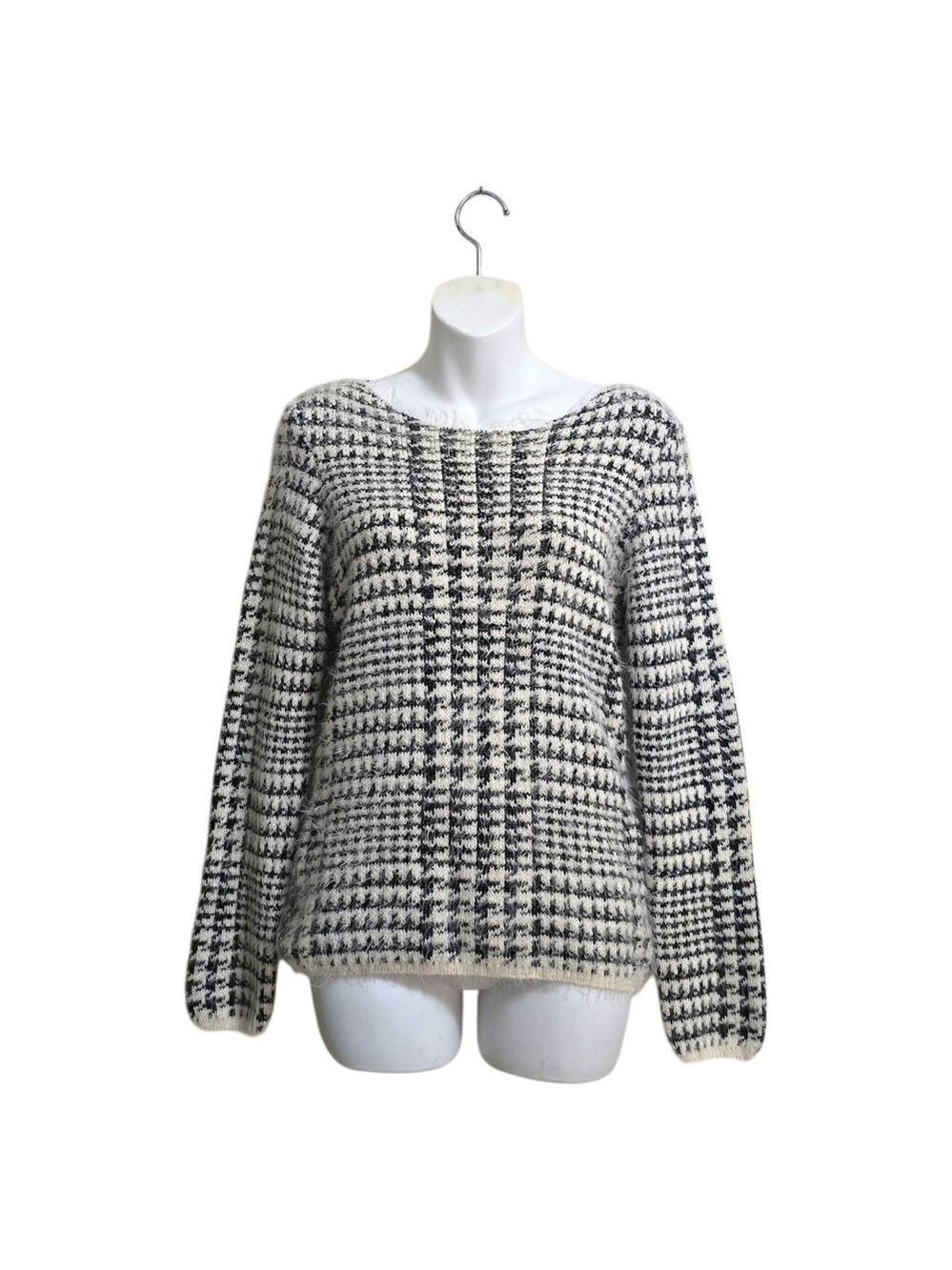 Beatrix Ost Houndstooth Round Neck Mohair Blend Sweater Sz S